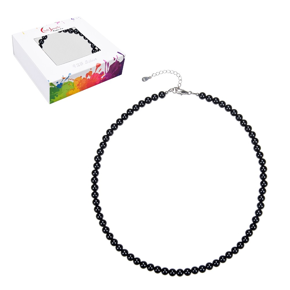 Collana Schorl (stab.), perline (6 mm), rodiato, catena di estensione | Marco Schreier