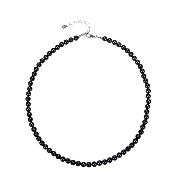 Collana Schorl (stab.), perline (6 mm), rodiato | Marco Schreier