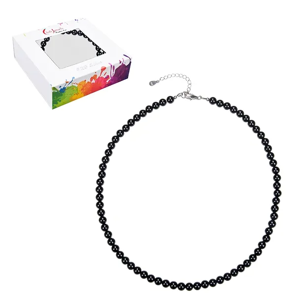 Tourmaline (black) necklace, beads (6mm), rhodiniert, extension chain | Marco Schreier