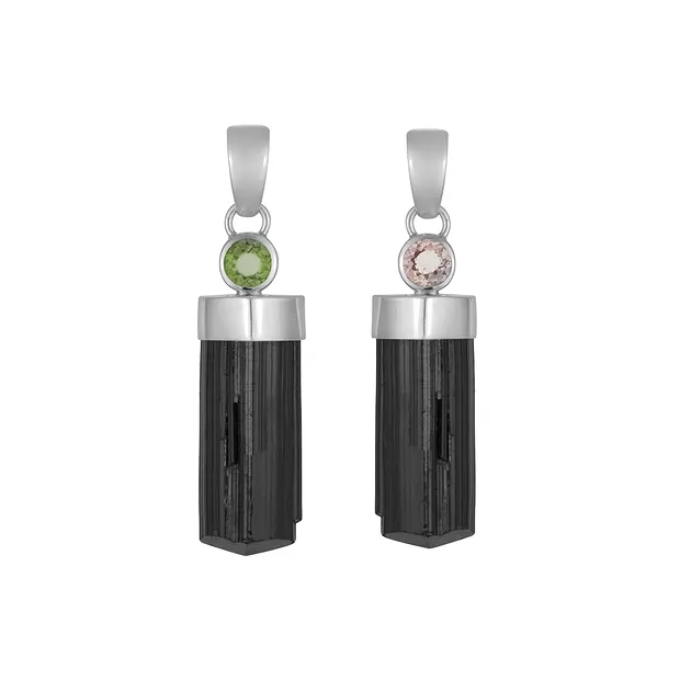 Anhänger Schörl, Turmalin (grün), 4,5 - 5,0cm, rhodiniert | Marco Schreier