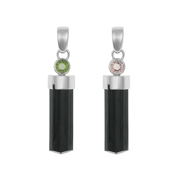 Anhänger Schörl, Turmalin (rosa), 4,5 - 5,0cm, rhodiniert | Marco Schreier