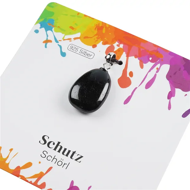 Anhänger Schörl, Trommelstein klein, rhodiniert | Marco Schreier