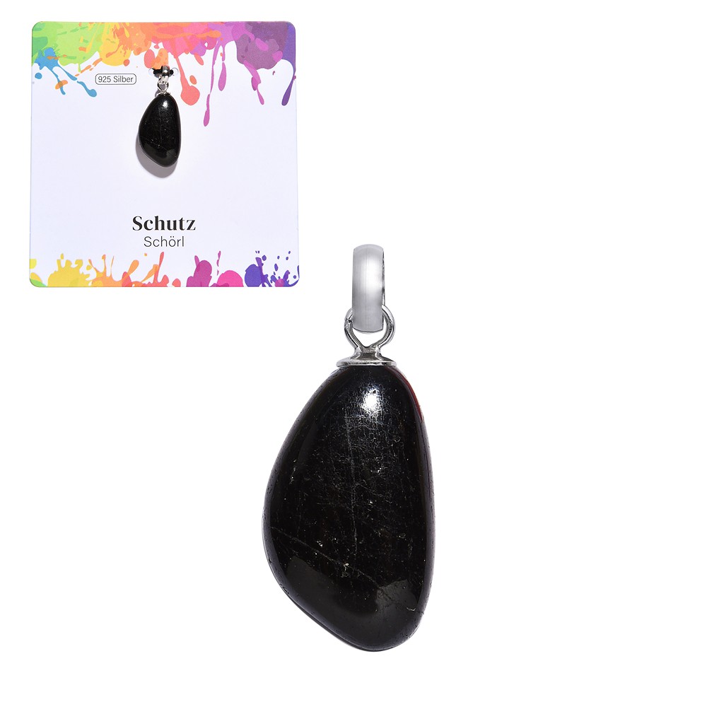Tumbled Stone Pendant Tourmaline (black), small, rhodiniert | Marco Schreier