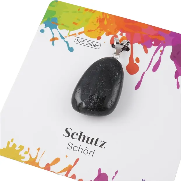 Pendant Tourmaline (black), Tumbled Stone large, rhodiniert | Marco Schreier