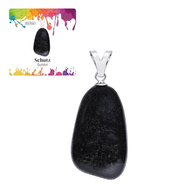 Pendentif Schorl (stab,), Pierre roulée grande, rhodié | Marco Schreier