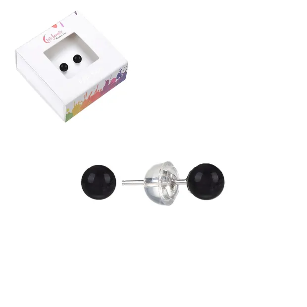 Pendientes Turmalina negra (chorlo), bola, 4mm, rodinado | Marco Schreier