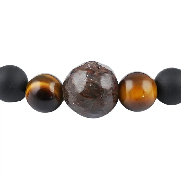 Bracelet, Tourmaline (stab.), Tiger's Eye, dinosaur bone, 14cm (short) | Marco Schreier