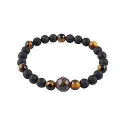 0613850207 Armband, Schörl (stab.), Tigerauge, Dino-Knochen, 14cm (für Kinder) | Marco Schreier