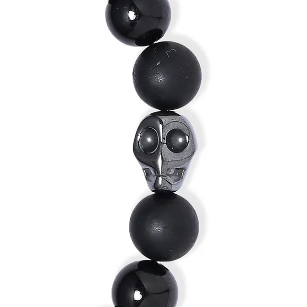 Pulsera con calaveras de cristal, Turmalina negra (chorlo) y Hematita (18 cm) | Marco Schreier