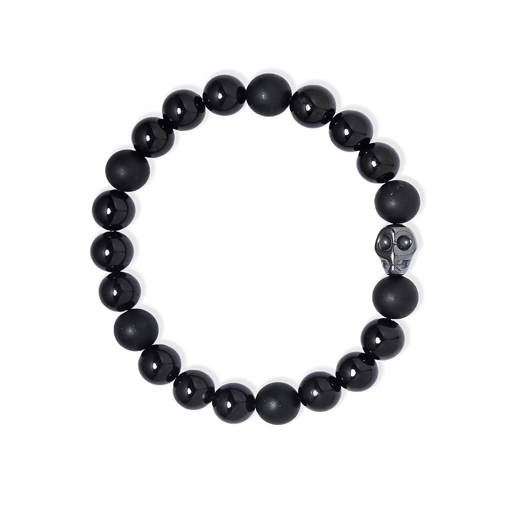 Braccialetto con teschi di cristallo, Schorl, Ematite (18 cm) | Marco Schreier