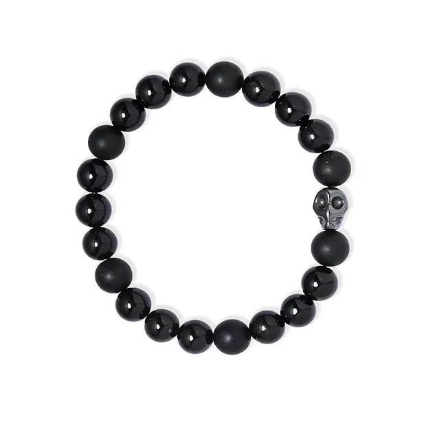 Braccialetto con teschi di cristallo, Schorl, Ematite (18 cm) | Marco Schreier