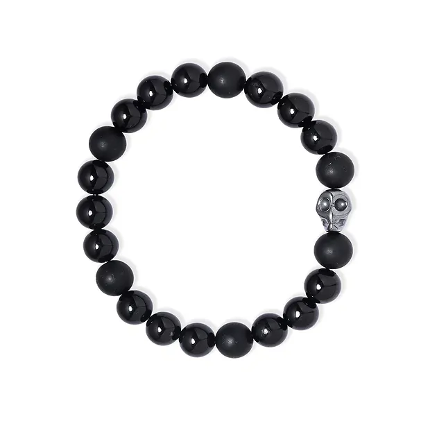 Pulsera con calaveras de cristal, Turmalina negra (chorlo) y Hematita (18 cm) | Marco Schreier