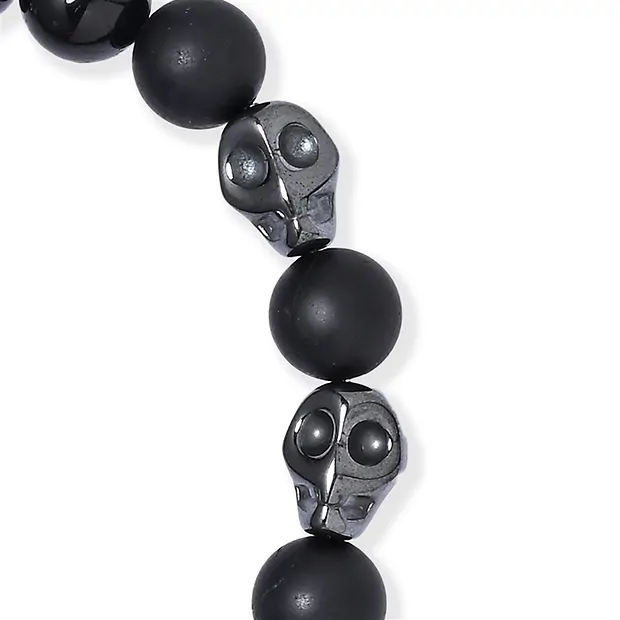 Pulsera con calaveras de cristal, Turmalina negra (chorlo) y Hematita (21 cm) | Marco Schreier