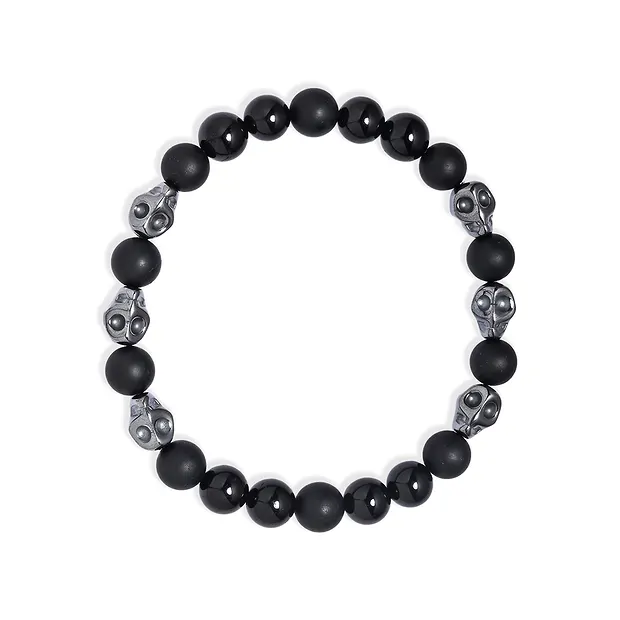 Pulsera con calaveras de cristal, Turmalina negra (chorlo) y Hematita (21 cm) | Marco Schreier