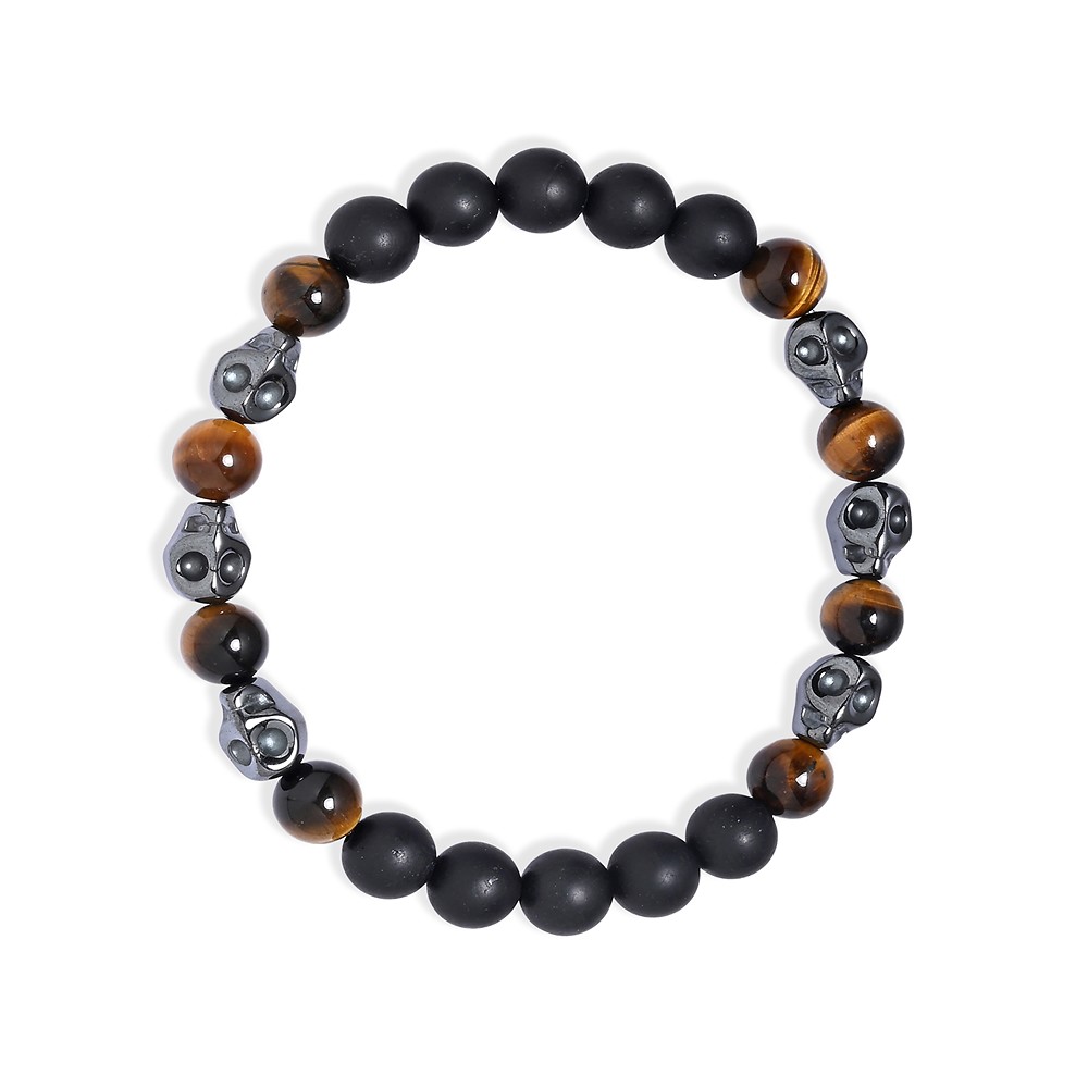 Armband Kristallschädel, Schörl, Tigerauge, Hämatit (21cm) | Marco Schreier