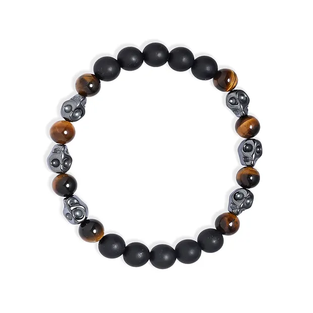 Armband Kristallschädel, Schörl, Tigerauge, Hämatit (21cm) | Marco Schreier