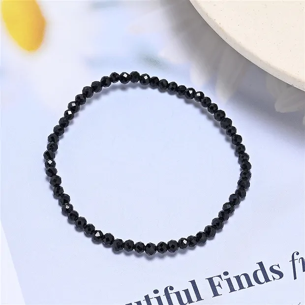 Bracciale, Schorl, perline da 03 mm, sfaccettate, 14 cm (corto) | Marco Schreier