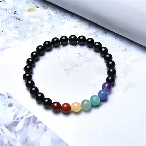 Bracciale, chakra, Schorl, perline da 06 mm, 15 cm (per bambini) | Marco Schreier