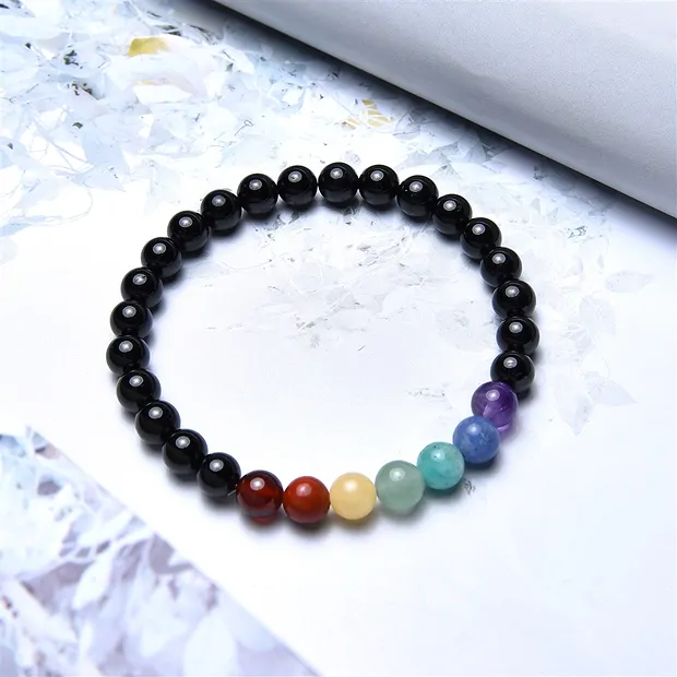 Pulsera, chakra, Turmalina negra (estabilizado), 06mm cuentas, 15cm (para niños) | Marco Schreier