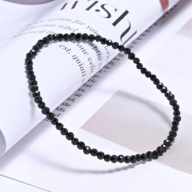 Bracelet, Tourmaline (black) (stab.), 03mm beads, faceted, 19cm | Marco Schreier