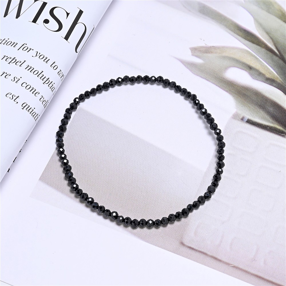 Pulsera, Turmalina negra (estabilizado), 03mm cuentas, facetado, 19cm | Marco Schreier