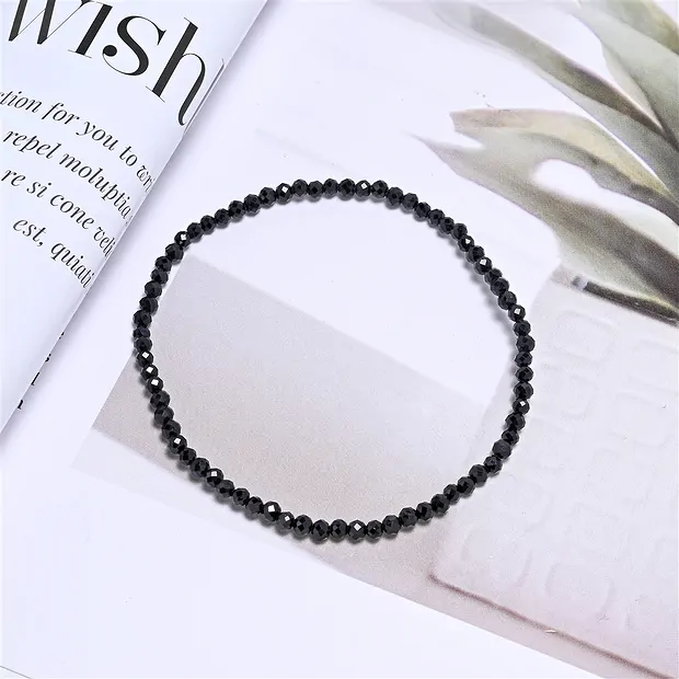 Bracelet, Schorl (stab.), 03mm boules, facetté, 19cm | Marco Schreier