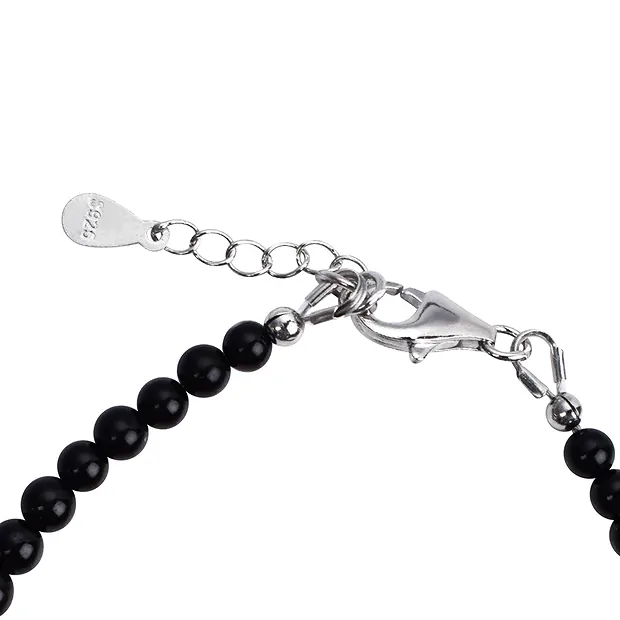 Bracelet en Schorl (stab.), boules 04mm, Chaîne d'extension, rhodié | Marco Schreier