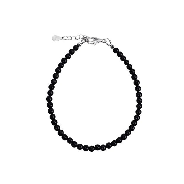 Tourmaline (black) bracelet (stab.), 04mm beads, extension chain, rhodiniert | Marco Schreier