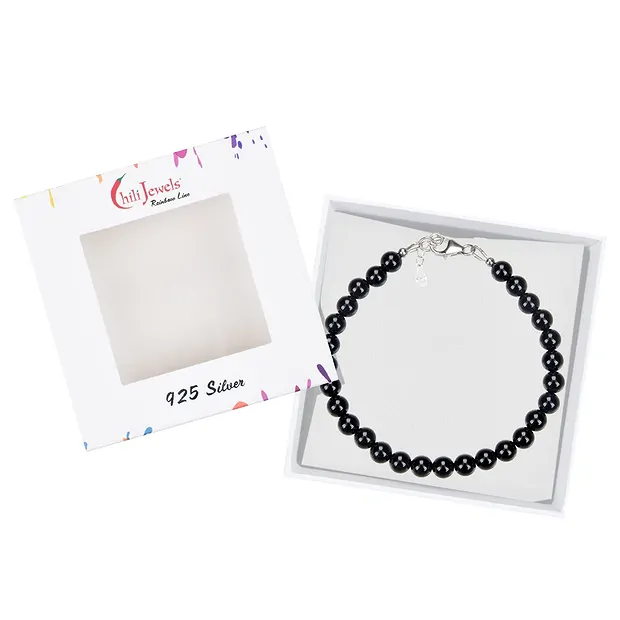 Armband Schörl (stab.), 06mm-Kugeln, Verlängerungskettchen, rhodiniert | Marco Schreier