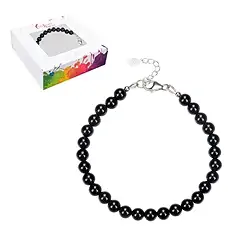 0613859060 Pulsera Turmalina negra (chorlo), cuentas de 06 mm, alargador de cadena, rodinado | Marco Schreier