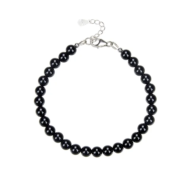 Armband Schörl (stab.), Kugeln (6mm), rhodiniert | Marco Schreier