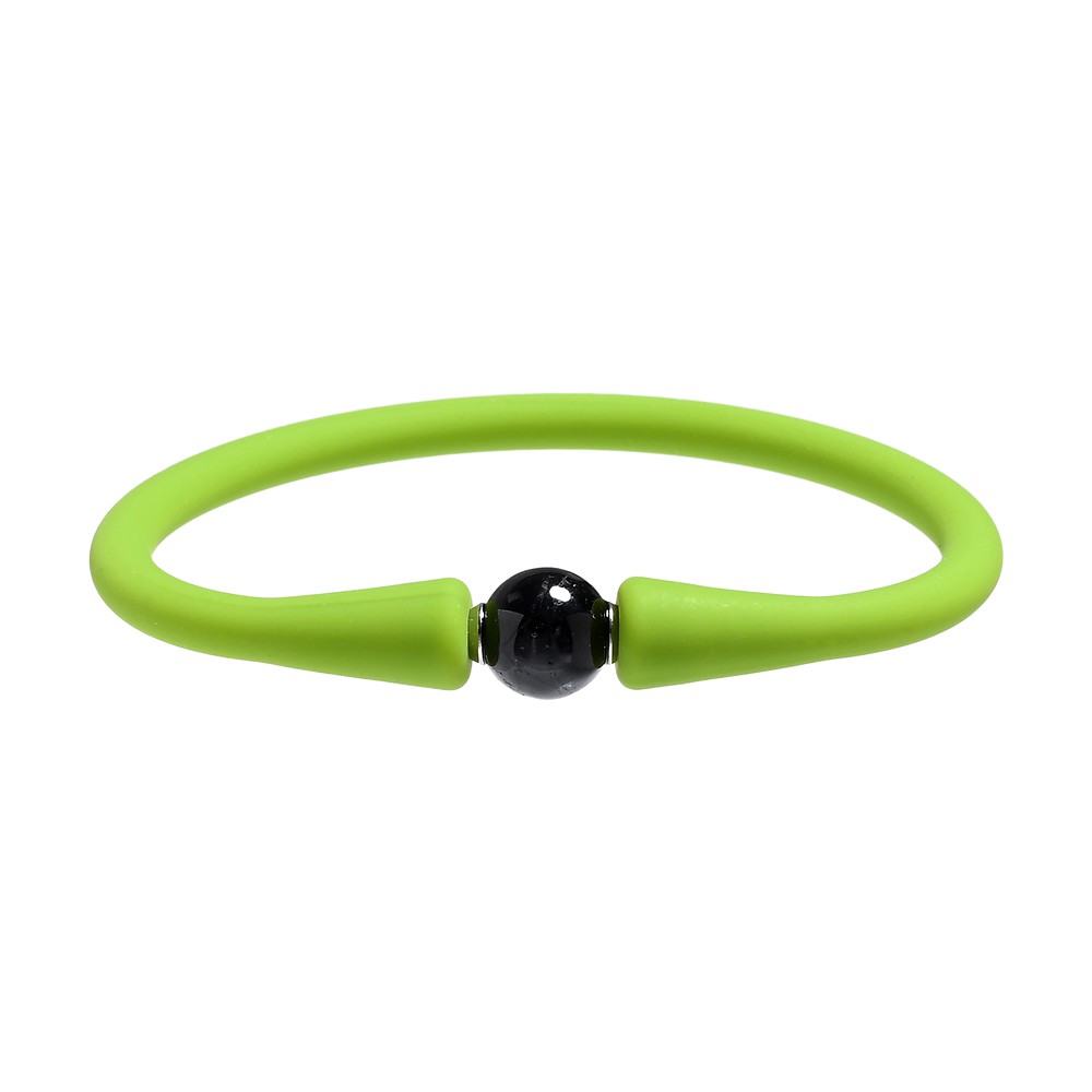 Bracelet en perles rondes Schorl (8mm), silicone (vert), 15cm (court) | Marco Schreier