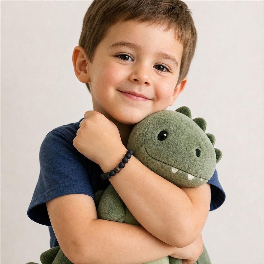 Armband Schörl (stab.) matt, Dino-Knochen, 14cm (für Kinder) | Marco Schreier