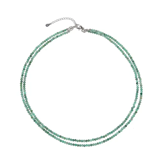 Emerald necklace, beads (3mm), faceted, rhodiniert, extension chain | Marco Schreier