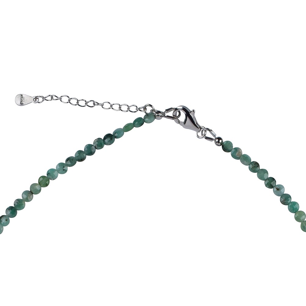 Emerald necklace, coin (3.5 - 4mm), faceted, rhodiniert, extension chain | Marco Schreier