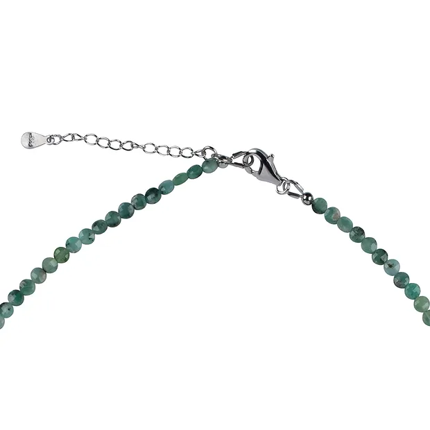 Emerald necklace, coin (3.5 - 4mm), faceted, rhodiniert, extension chain | Marco Schreier