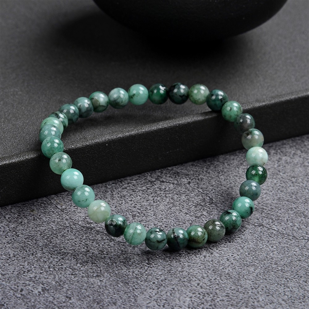 Bracelet, emerald, 06mm beads | minerals trade - gems, healing stones & jewelry