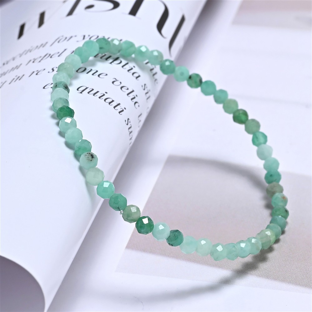 Bracelet, emerald, 03mm beads, faceted, 14cm (short) | Marco Schreier