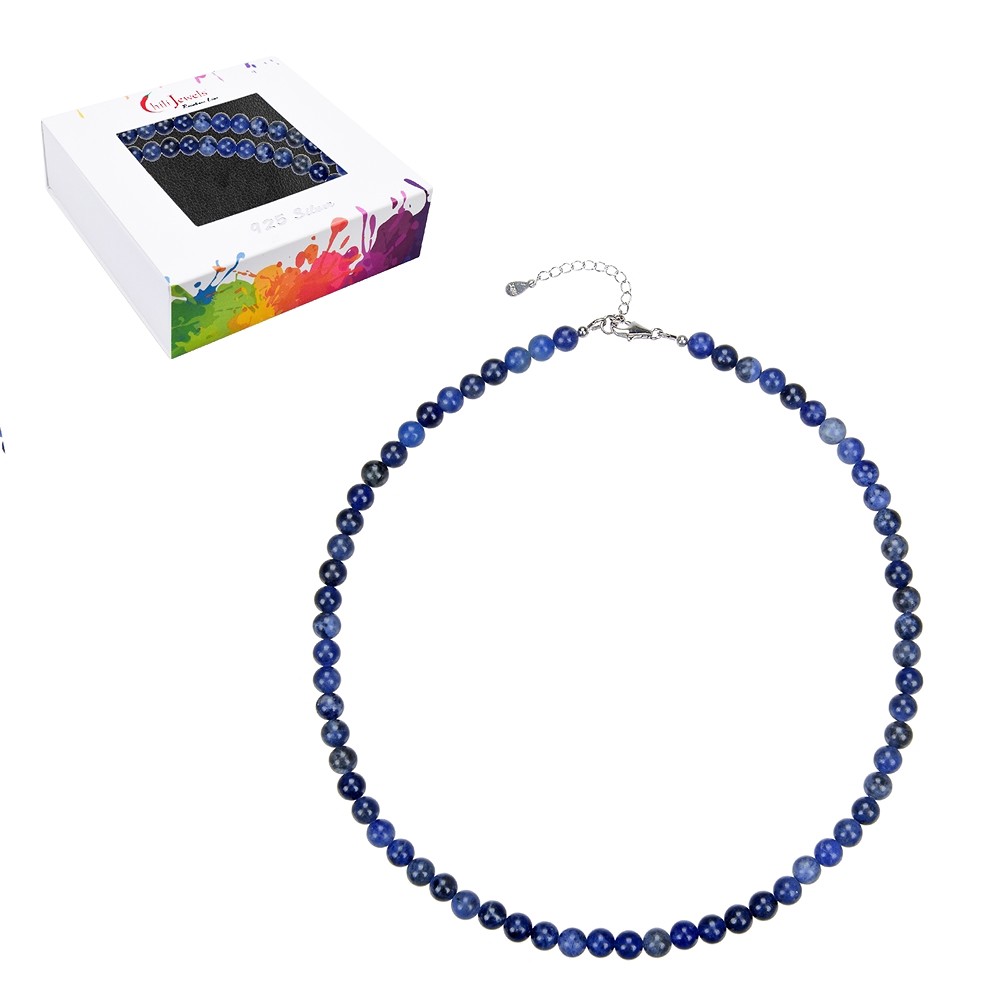 Necklace Sodalite 6mm ball, silver rhodiniert, extension chain | Marco Schreier