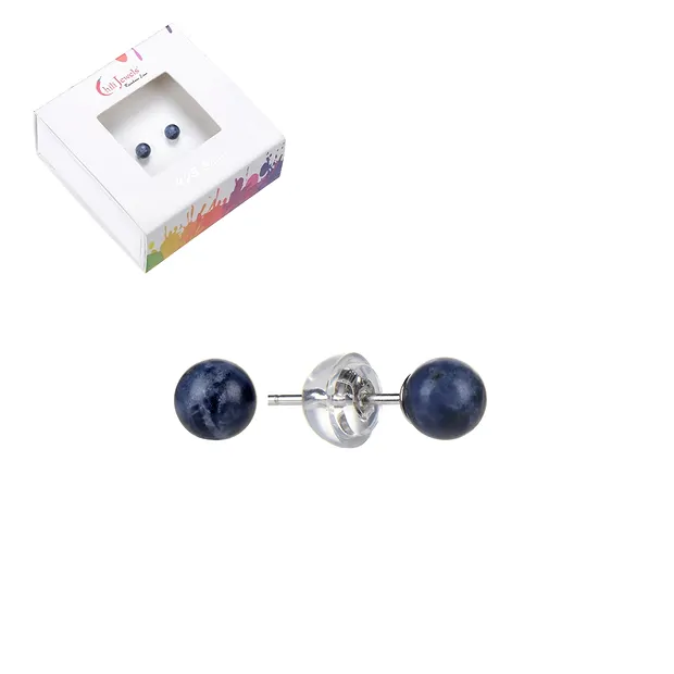 Earstuds Sodalite, ball, 4mm, rhodiniert | wholesaler gems & healing stones