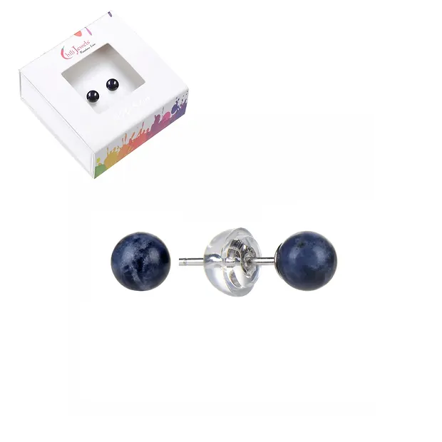 Earstuds Sodalite, ball, 6mm, rhodiniert | wholesaler gems & healing stones