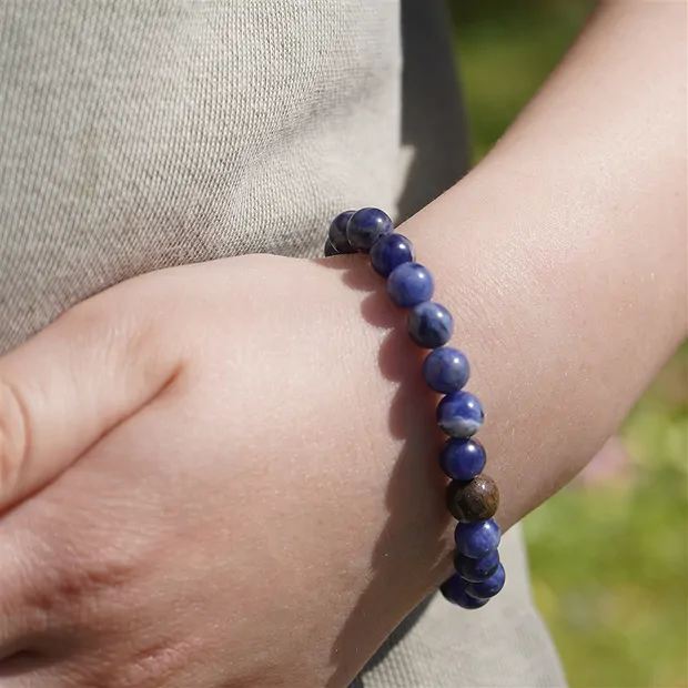 Bracelet, Sodalite, dinosaur bone, 14cm (for children) | Marco Schreier