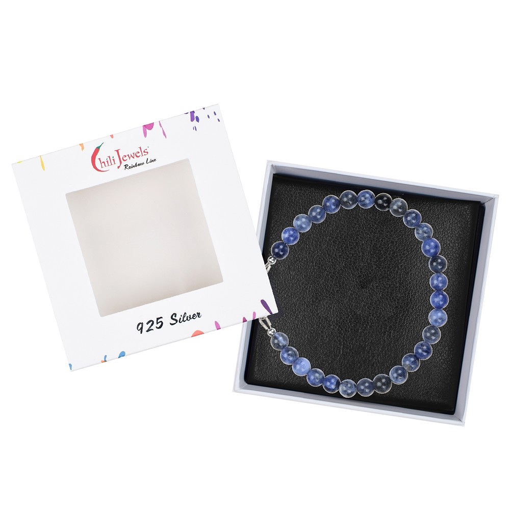 Bracelet Sodalite, 6mm beads, extension chain, rhodiniert | Marco Schreier