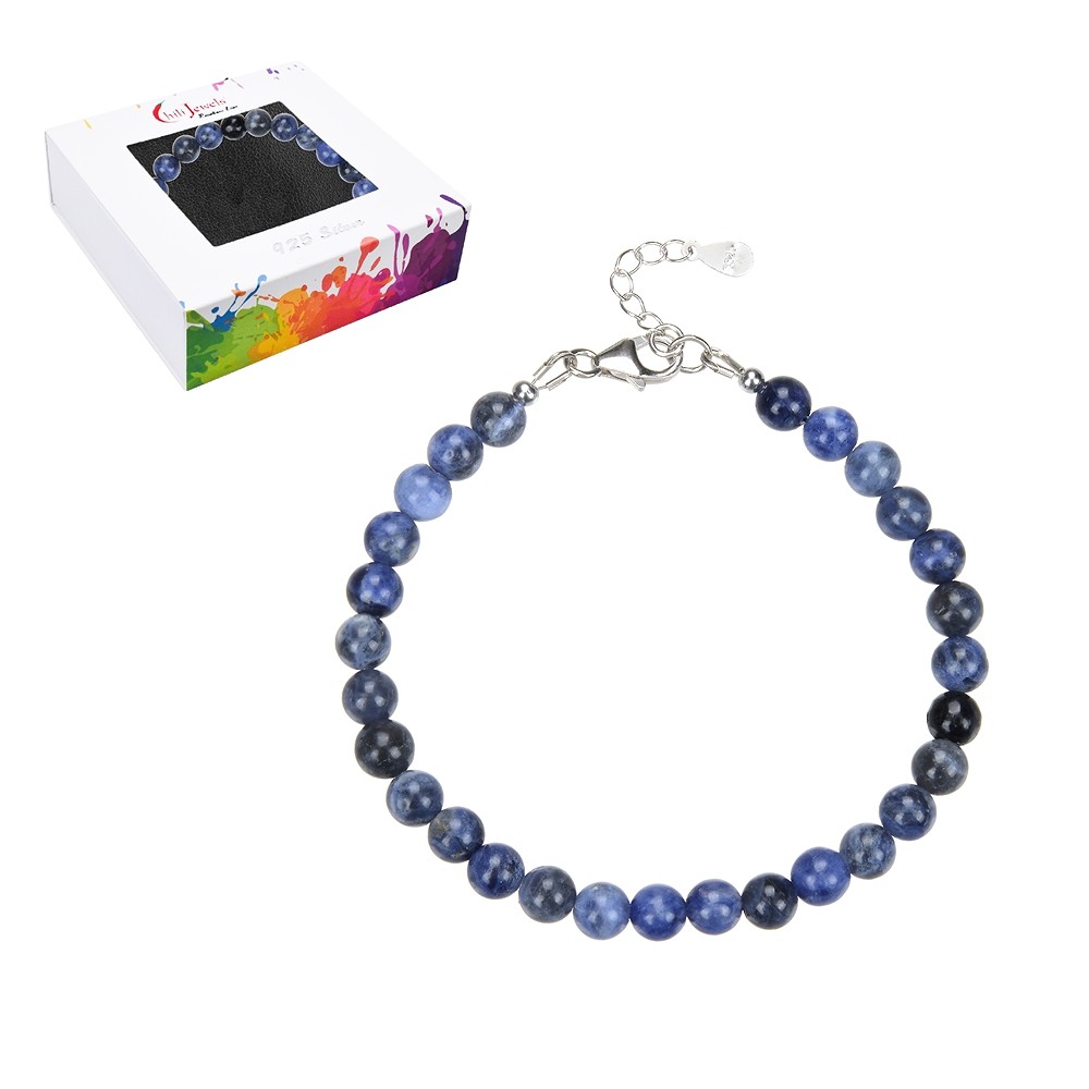Bracelet Sodalite, 6mm beads, extension chain, rhodiniert | Marco Schreier