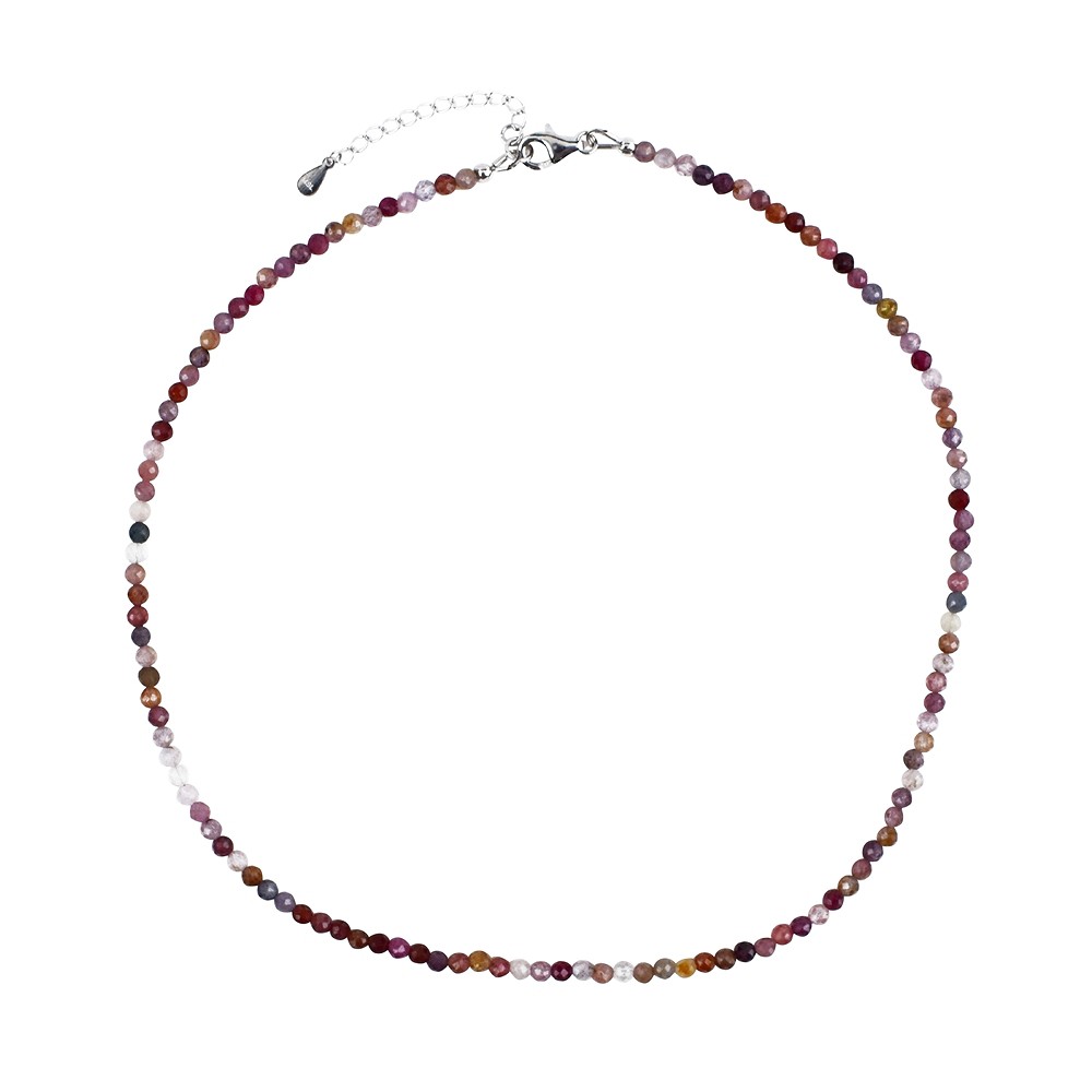 Collar Espinela rosa-rojo/ facetado, cuentas 03mm, rodinado | Marco Schreier