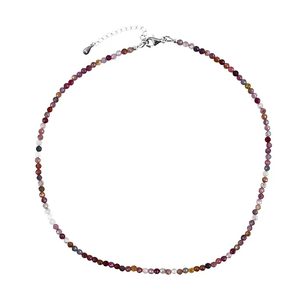Kette Spinell rosa-rot/ facettetiert, 03mm-Kugeln, rhodiniert | Marco Schreier