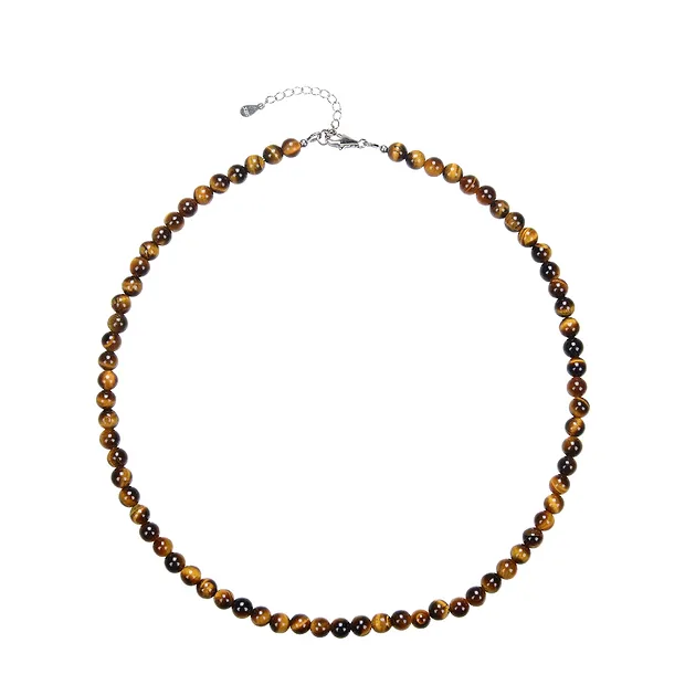 Kette Tigerauge, 6mm-Kugeln, rhodiniert, Geschenkschachtel | Marco Schreier