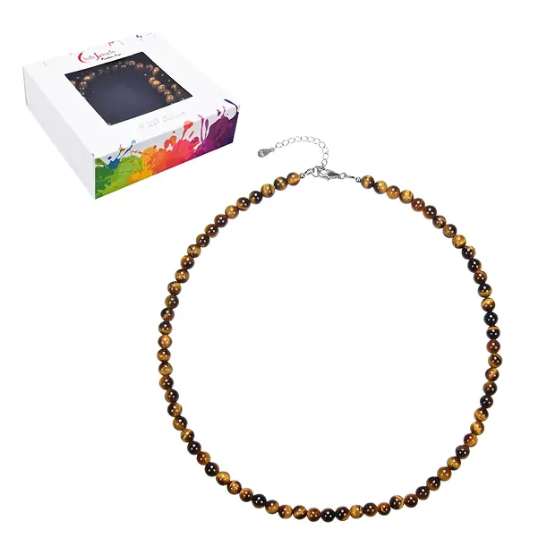 Kette Tigerauge, 6mm-Kugeln, rhodiniert, Geschenkschachtel | Marco Schreier