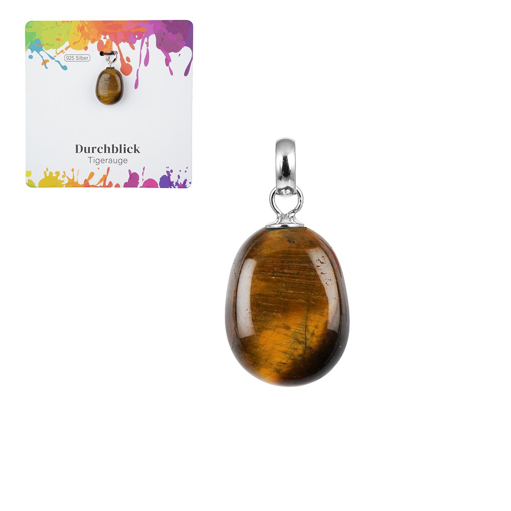 Pendant Tiger's Eye, Tumbled Stone small, rhodiniert | Marco Schreier