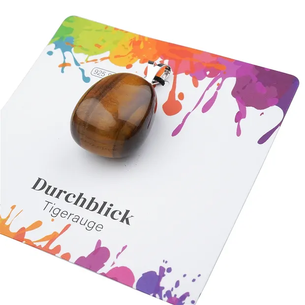 Tiger's Eye pendant, large Tumbled Stone, rhodiniert | Marco Schreier